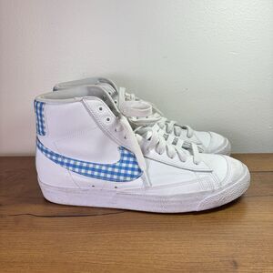 Nike Blazer Mid '77 White University Blue Gingham Shoes FD9163-100 Women's Sz 11
